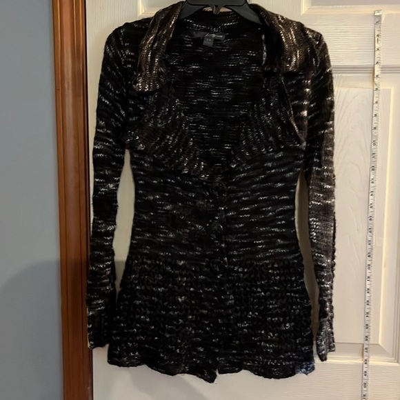 Twenty one-size S-black and white marble three button cardigan with collar - Picture 1 of 10